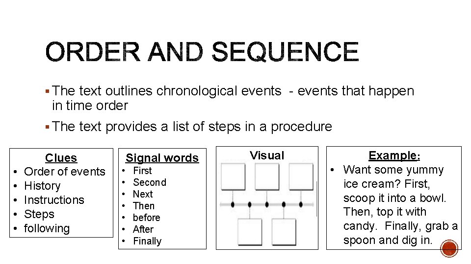 § The text outlines chronological events - events that happen in time order §