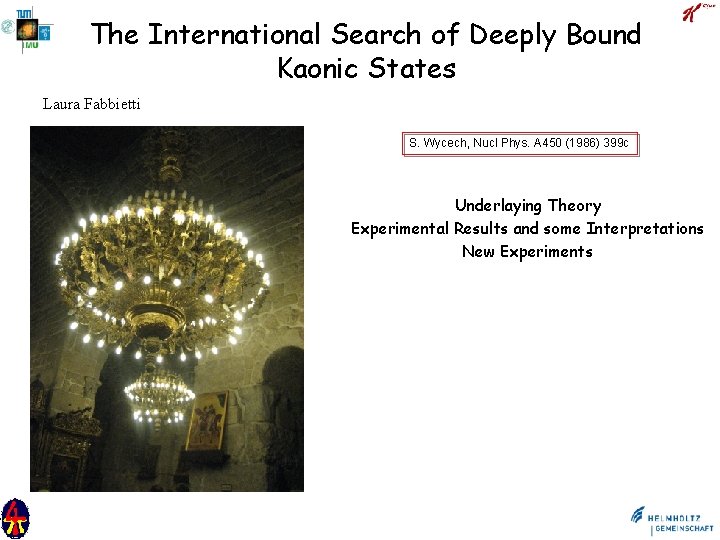 The International Search of Deeply Bound Kaonic States Laura Fabbietti S. Wycech, Nucl Phys.