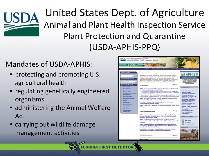United States Dept. of Agriculture Animal and Plant Health Inspection Service Plant Protection and