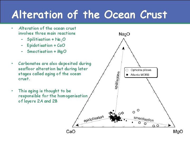 Alteration of the Ocean Crust • Alteration of the ocean crust involves three main