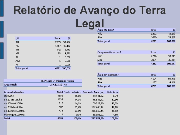 Relatório de Avanço do Terra Legal Relatório de Avanço do Terra Legal
