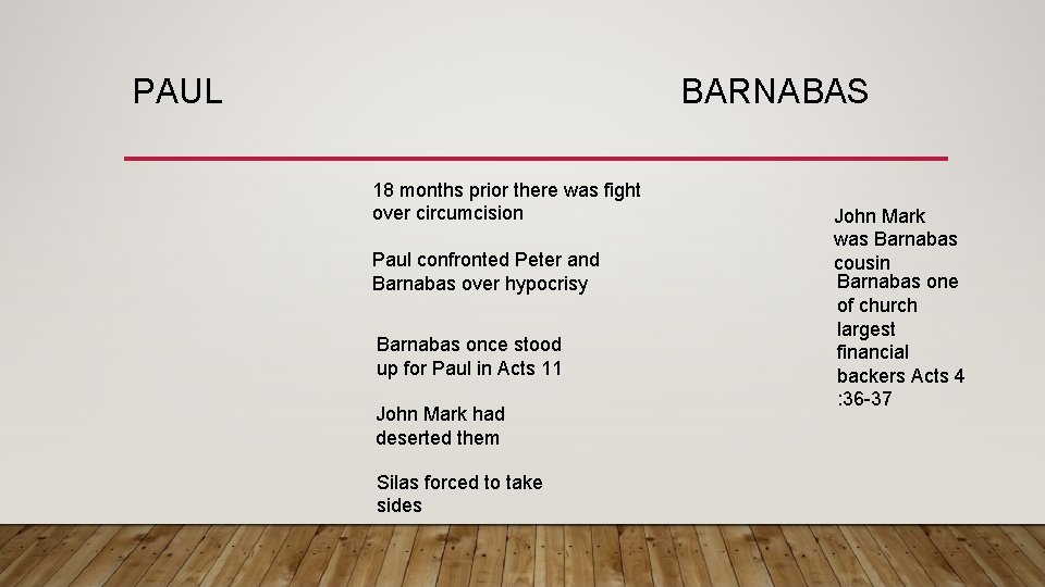 PAUL BARNABAS 18 months prior there was fight over circumcision Paul confronted Peter and