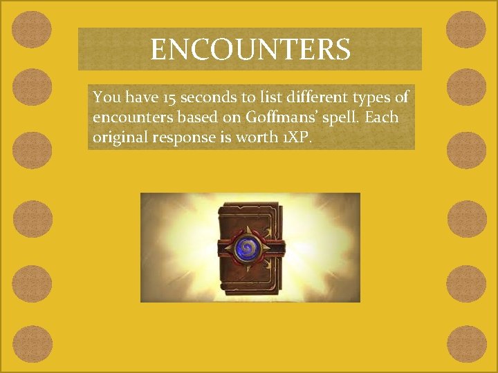 ENCOUNTERS You have 15 seconds to list different types of encounters based on Goffmans’