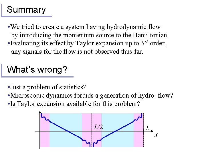 Summary • We tried to create a system having hydrodynamic flow by introducing the