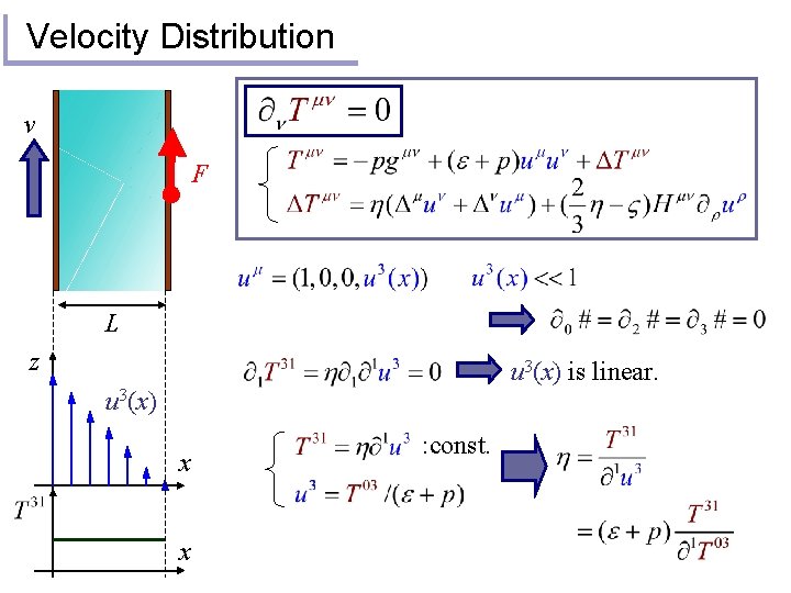 Velocity Distribution v F L z u 3(x) is linear. u 3(x) x x