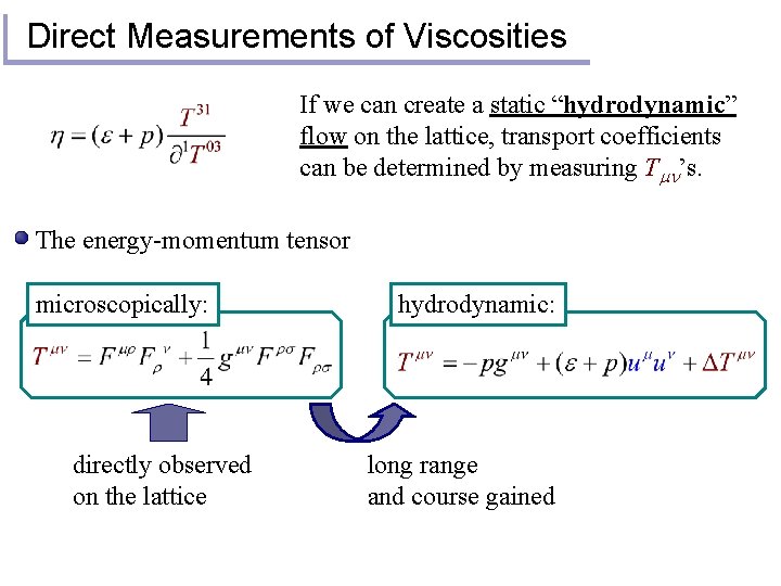 Direct Measurements of Viscosities If we can create a static “hydrodynamic” flow on the