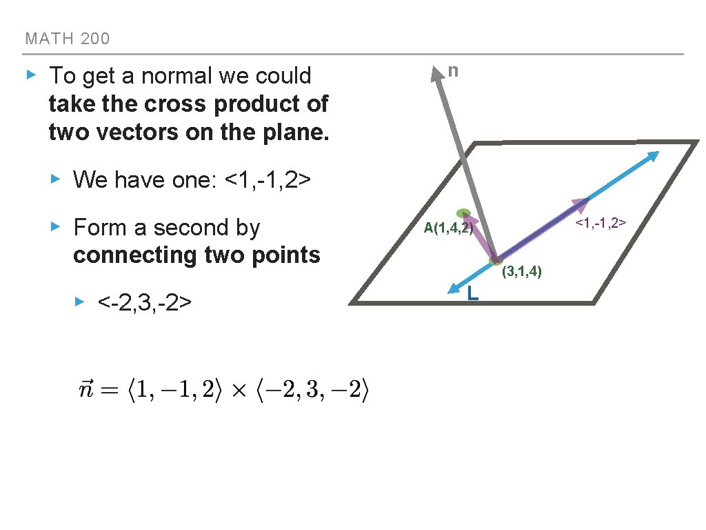 MATH 200 ▸ To get a normal we could n take the cross product