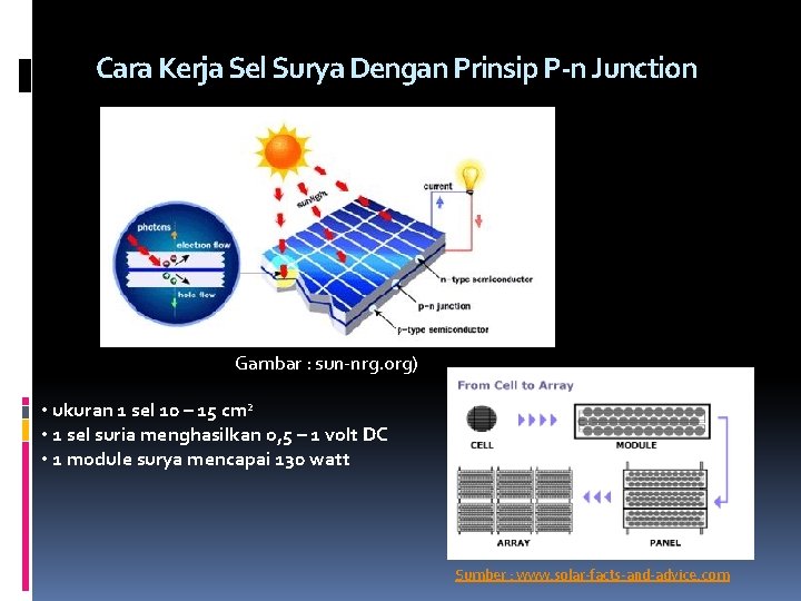 Cara Kerja Sel Surya Dengan Prinsip P-n Junction Gambar : sun-nrg. org) • ukuran