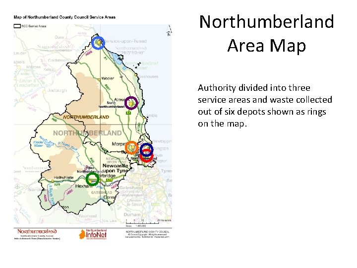 Northumberland Area Map Authority divided into three service areas and waste collected out of