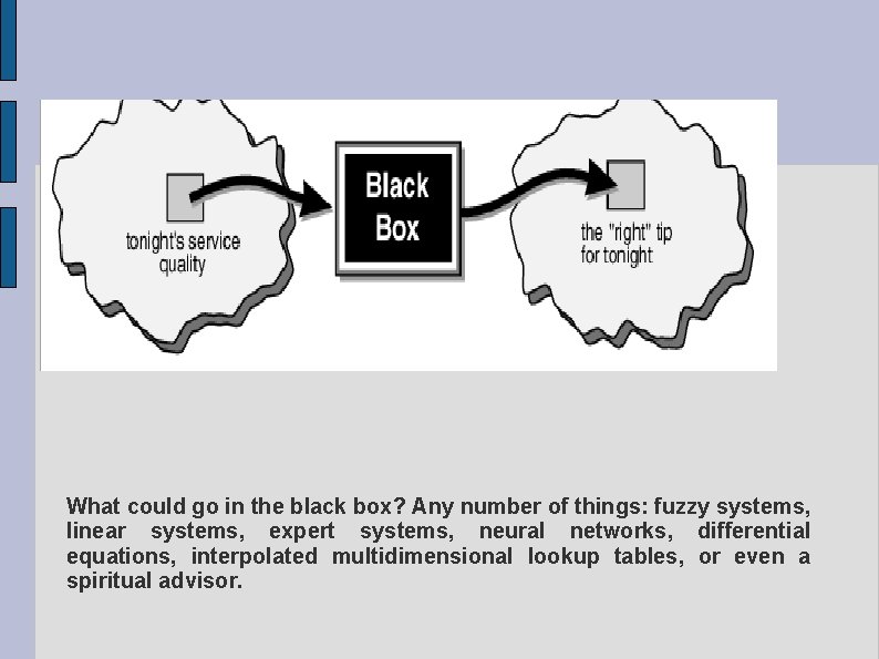 What could go in the black box? Any number of things: fuzzy systems, linear