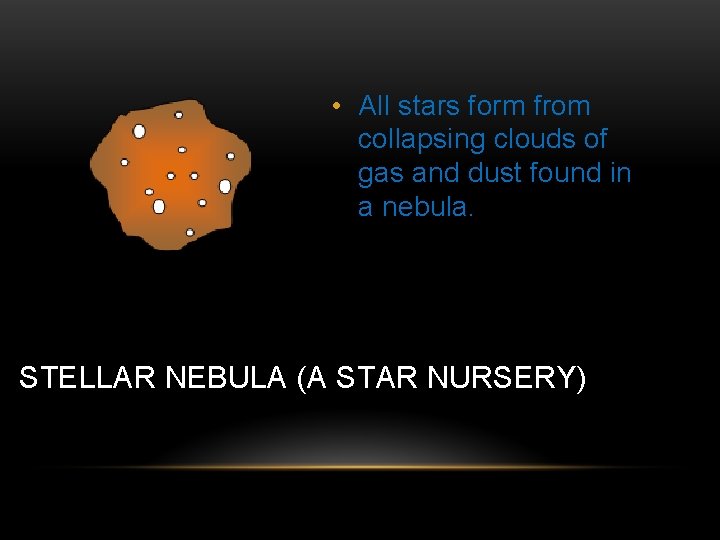  • All stars form from collapsing clouds of gas and dust found in