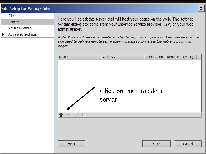 Click on the + to add a server 