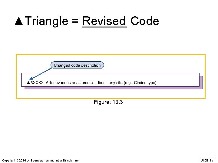 ▲Triangle = Revised _______ Code Figure: 13. 3 Copyright © 2014 by Saunders, an