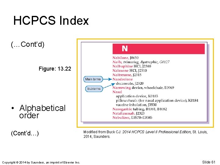 HCPCS Index (…Cont’d) Figure: 13. 22 • Alphabetical order (Cont’d…) Copyright © 2014 by