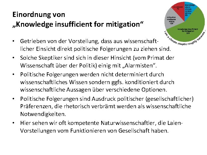 Einordnung von „Knowledge insufficient for mitigation“ • Getrieben von der Vorstellung, dass aus wissenschaftlicher