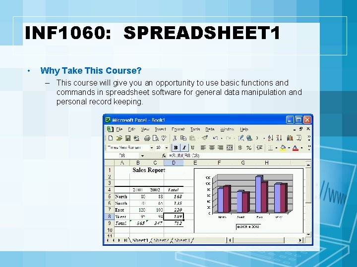 INF 1060: SPREADSHEET 1 • Why Take This Course? – This course will give