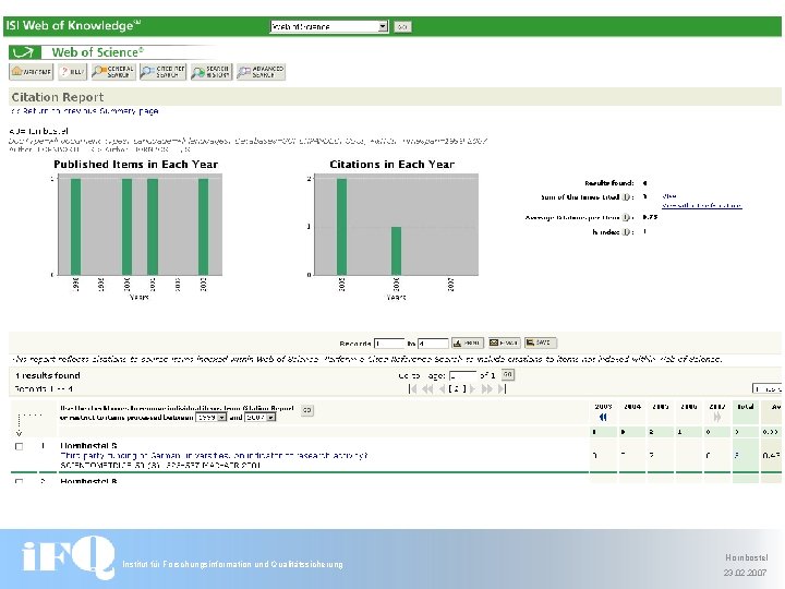 Institut für Forschungsinformation und Qualitätssicherung Hornbostel 23. 02. 2007 