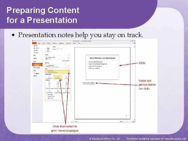 Preparing Content for a Presentation • Presentation notes help you stay on track. ©