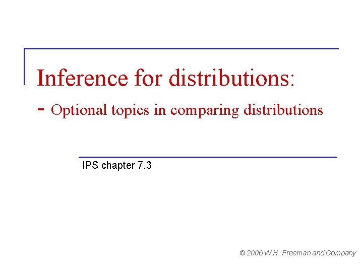 Inference for distributions: - Optional topics in comparing distributions IPS chapter 7. 3 ©