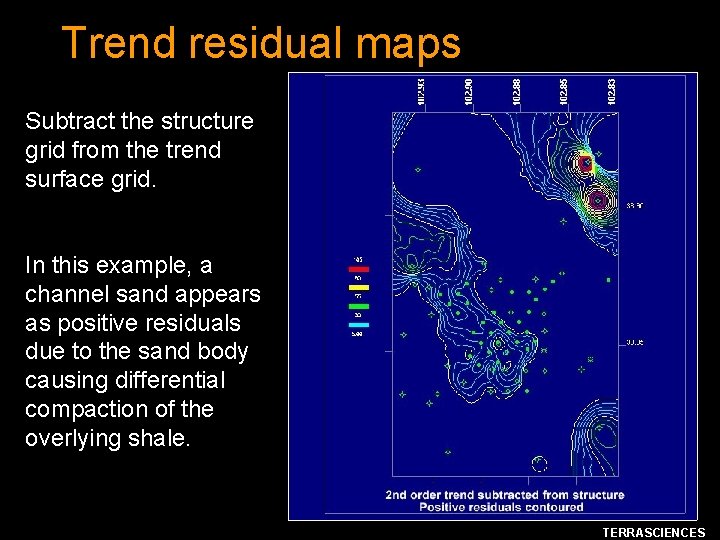 Trend residual maps Subtract the structure grid from the trend surface grid. In this