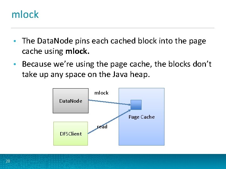 mlock The Data. Node pins each cached block into the page cache using mlock.