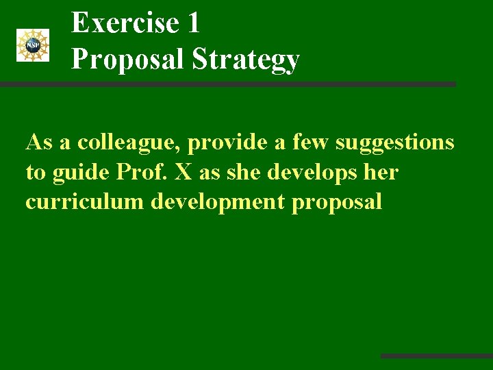 Exercise 1 Proposal Strategy As a colleague, provide a few suggestions to guide Prof.