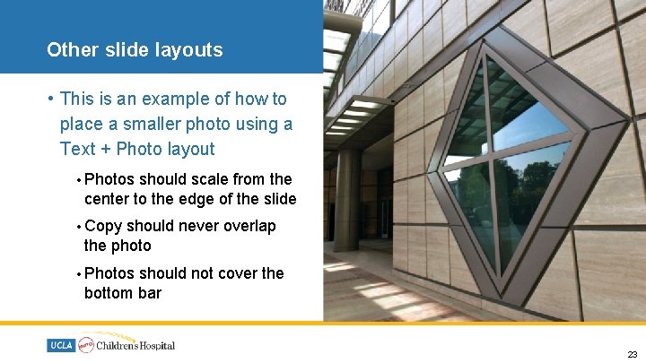 Other slide layouts • This is an example of how to place a smaller