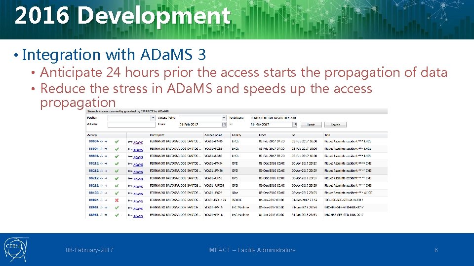 2016 Development • Integration with ADa. MS 3 • Anticipate 24 hours prior the