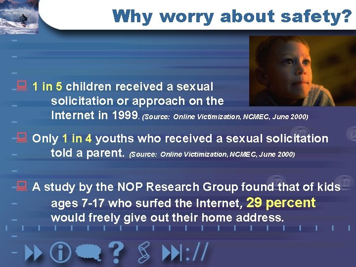Why worry about safety? : 1 in 5 children received a sexual solicitation or