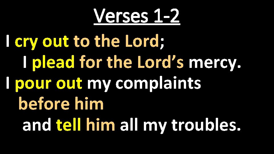 Verses 1 -2 I cry out to the Lord; I plead for the Lord’s