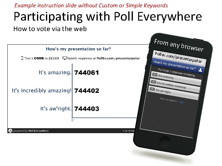 Example instruction slide without Custom or Simple Keywords Participating with Poll Everywhere How to