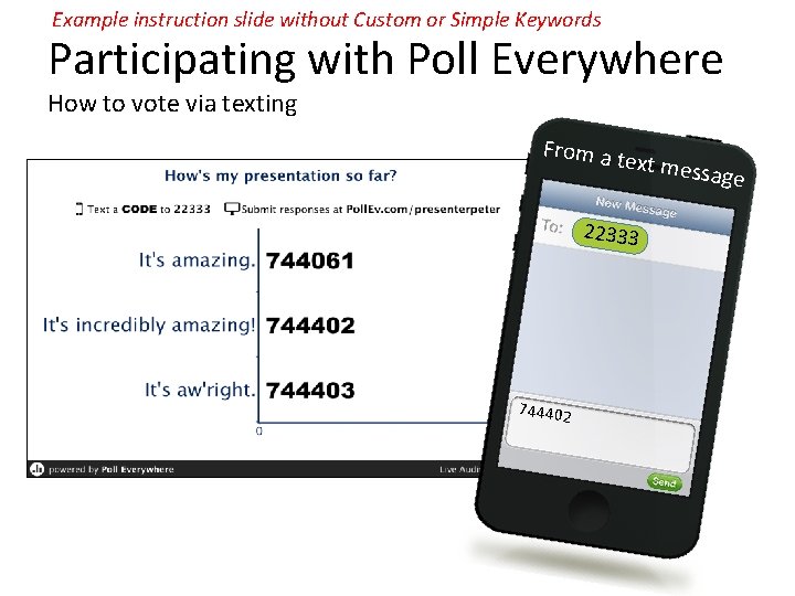 Example instruction slide without Custom or Simple Keywords Participating with Poll Everywhere How to