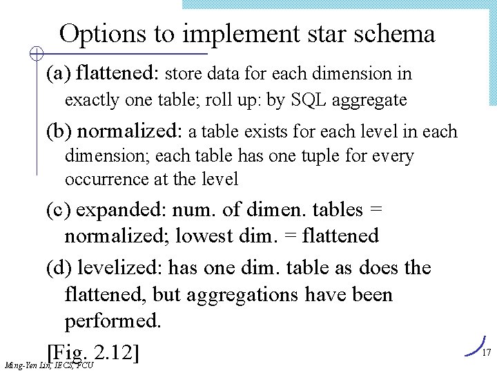 Options to implement star schema (a) flattened: store data for each dimension in exactly Options to implement star schema (a) flattened: store data for each dimension in exactly