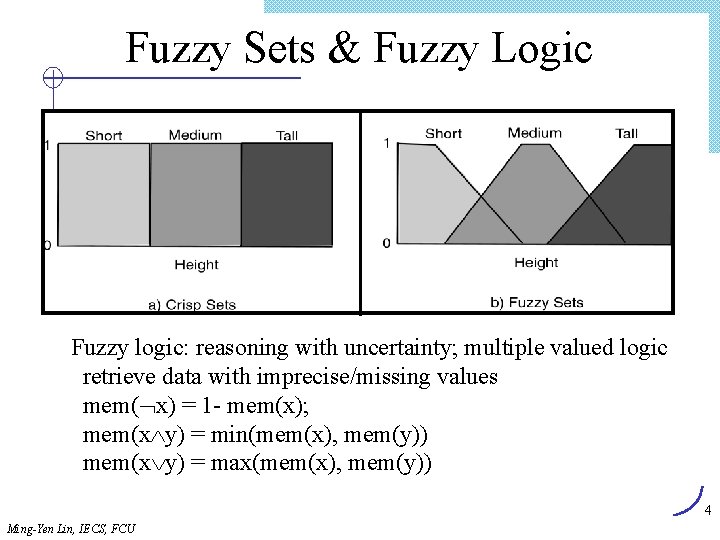 Fuzzy Sets & Fuzzy Logic Fuzzy logic: reasoning with uncertainty; multiple valued logic retrieve