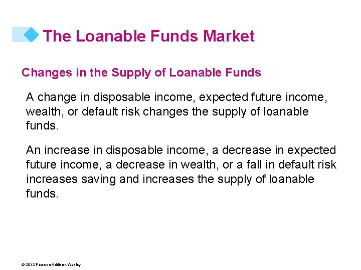 The Loanable Funds Market Changes in the Supply of Loanable Funds A change in