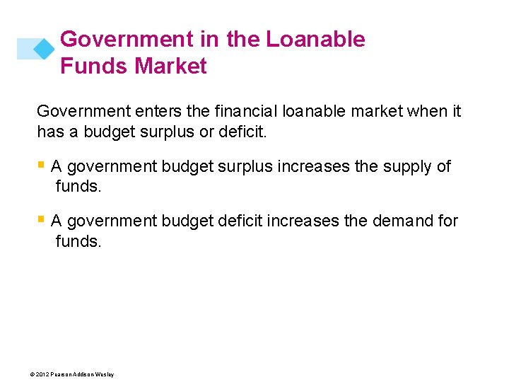 Government in the Loanable Funds Market Government enters the financial loanable market when it