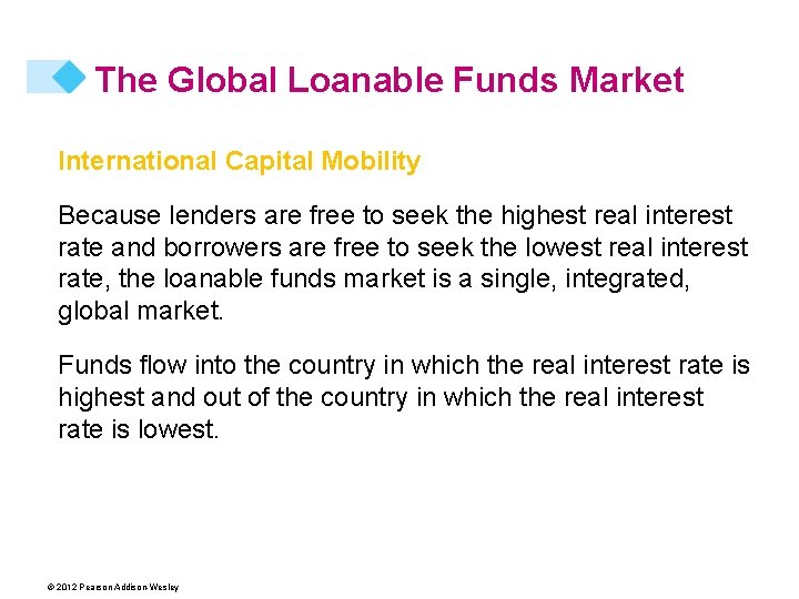 The Global Loanable Funds Market International Capital Mobility Because lenders are free to seek