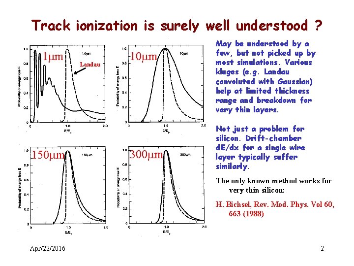 Track ionization is surely well understood ? 1 mm 150 mm Landau 10 mm