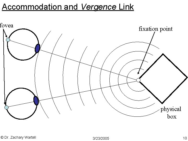 Accommodation and Vergence Link fovea fixation point physical box © Dr. Zachary Wartell 3/23/2005