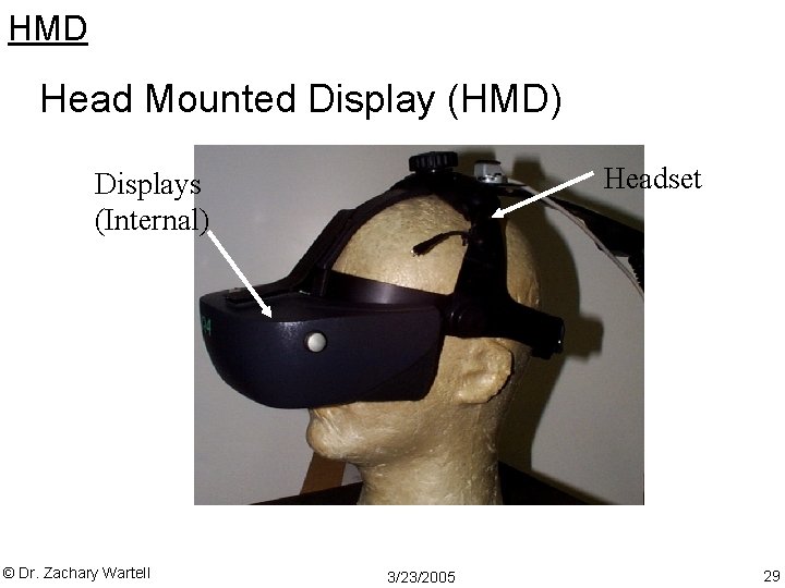 HMD Head Mounted Display (HMD) Headset Displays (Internal) © Dr. Zachary Wartell 3/23/2005 29