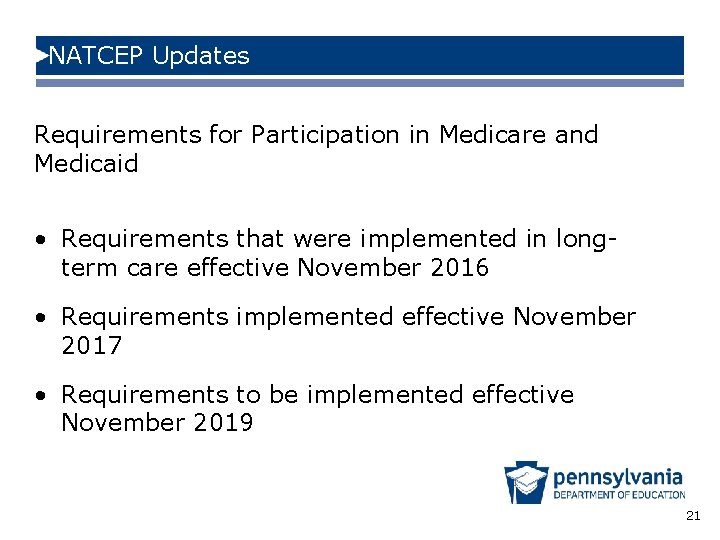 NATCEP Updates Requirements for Participation in Medicare and Medicaid • Requirements that were implemented