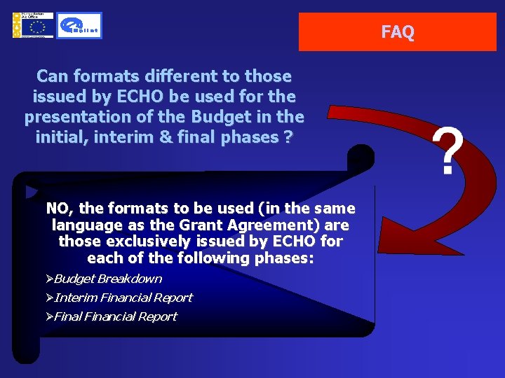 FAQ Can formats different to those issued by ECHO be used for the presentation
