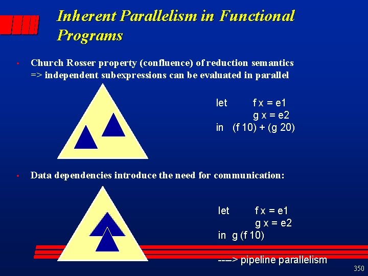 Inherent Parallelism in Functional Programs • Church Rosser property (confluence) of reduction semantics =>