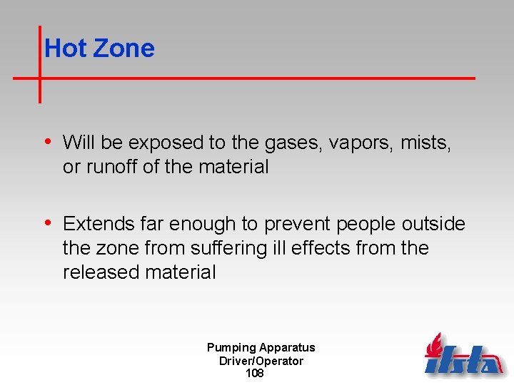 Hot Zone • Will be exposed to the gases, vapors, mists, or runoff of