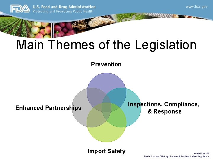 Main Themes of the Legislation Prevention Inspections, Compliance, & Response Enhanced Partnerships Import Safety