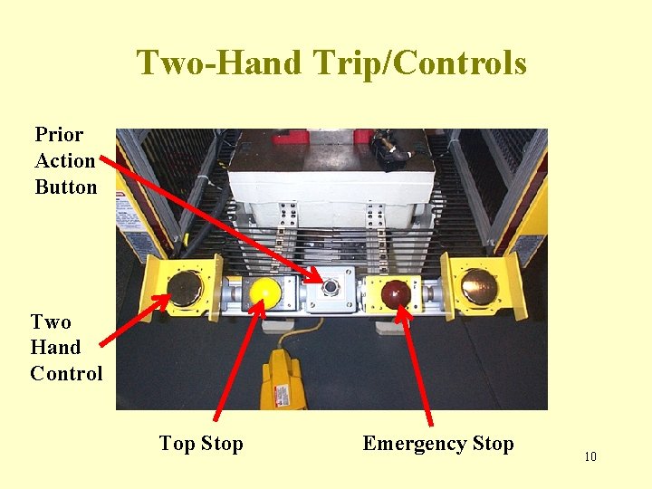 Two-Hand Trip/Controls Prior Action Button Two Hand Control Top Stop Emergency Stop 10 