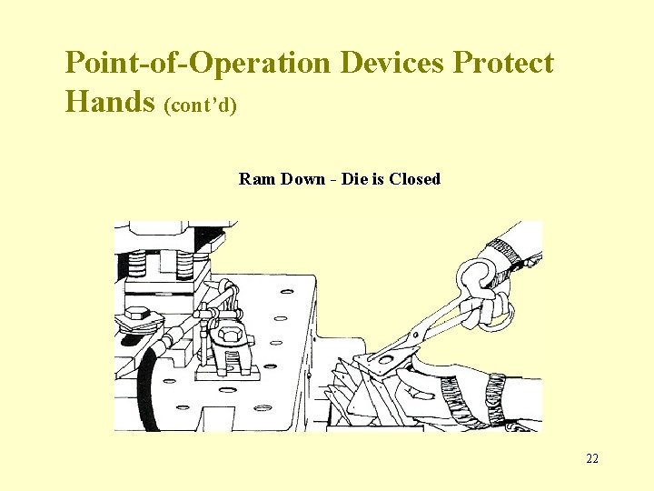 Point-of-Operation Devices Protect Hands (cont’d) Ram Down - Die is Closed 22 