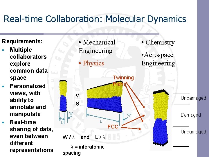 Real-time Collaboration: Molecular Dynamics Requirements: § Multiple collaborators explore common data space § Personalized Real-time Collaboration: Molecular Dynamics Requirements: § Multiple collaborators explore common data space § Personalized