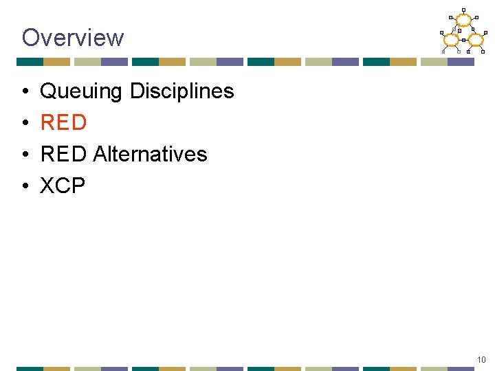 Overview • • Queuing Disciplines RED Alternatives XCP 10 