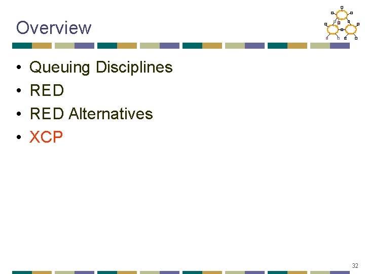 Overview • • Queuing Disciplines RED Alternatives XCP 32 